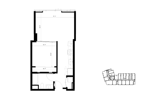 Floor plan for 1 bed, 1 bath, 616 sqft